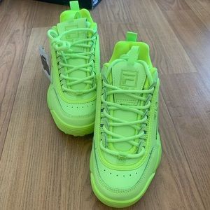 Woman’s FILA Disruptor Neon Green Shoes